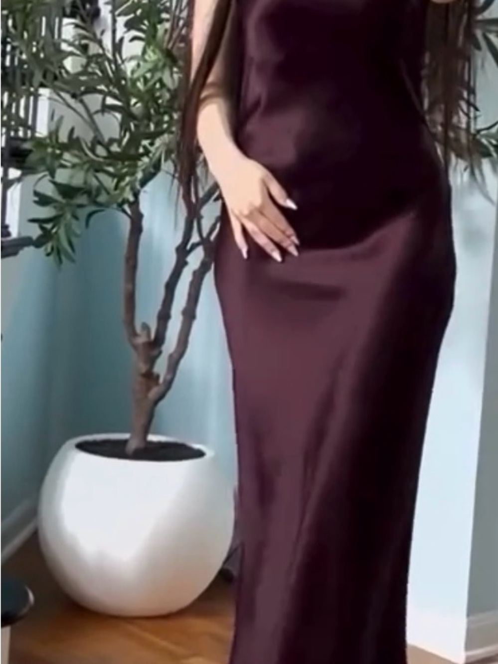 Yves Saint Laurent Plum Satin Slip Maxi Dress